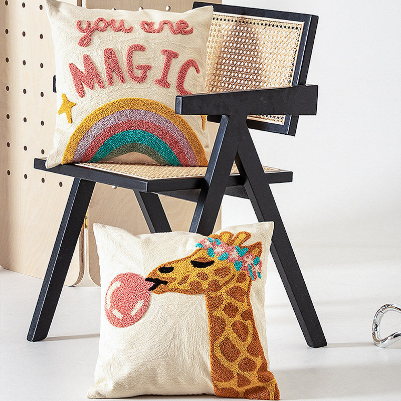 Giraffe Embroidered Throw Pillow Covers