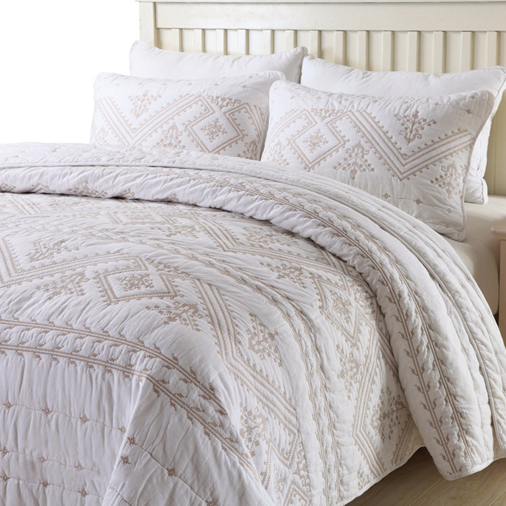 Beige Jacquard Embroider Bedding Set