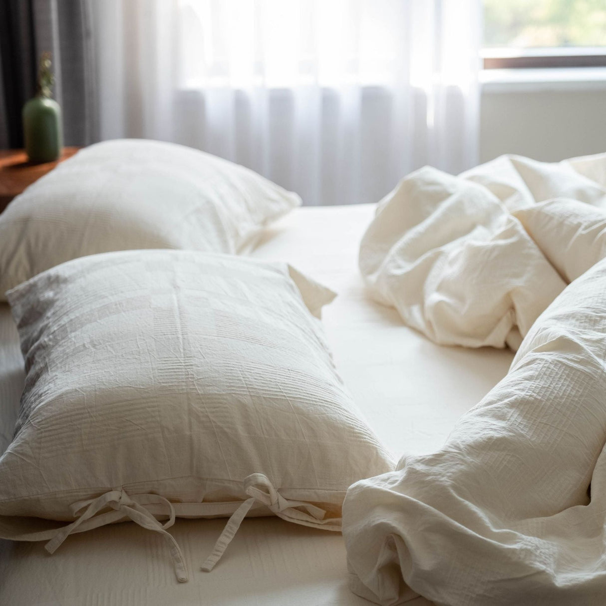 Pure Beige Stripe Bedding Set
