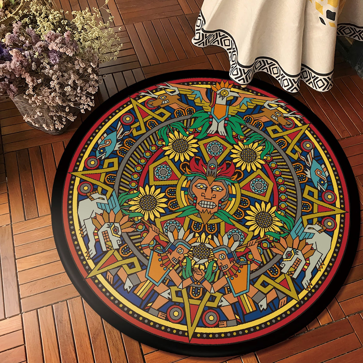 Round Aztec Tribe Rugs