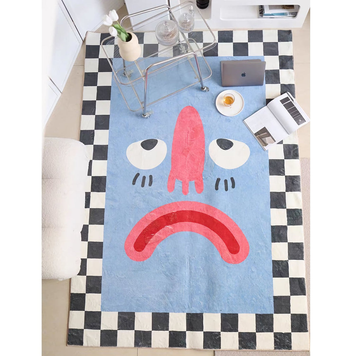 Large Smiley Face Checkered Rug