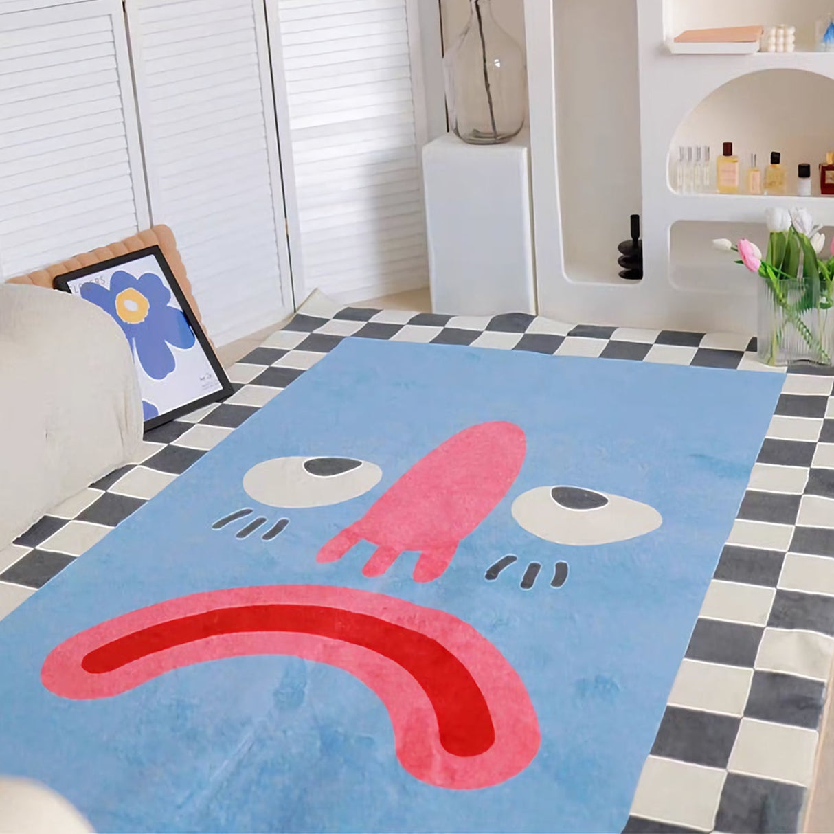 Large Smiley Face Checkered Rug