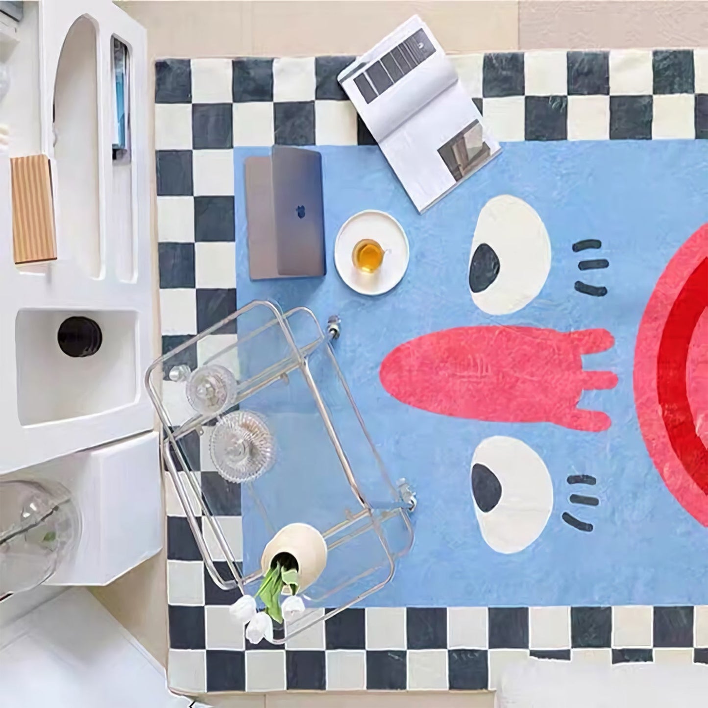 Large Smiley Face Checkered Rug