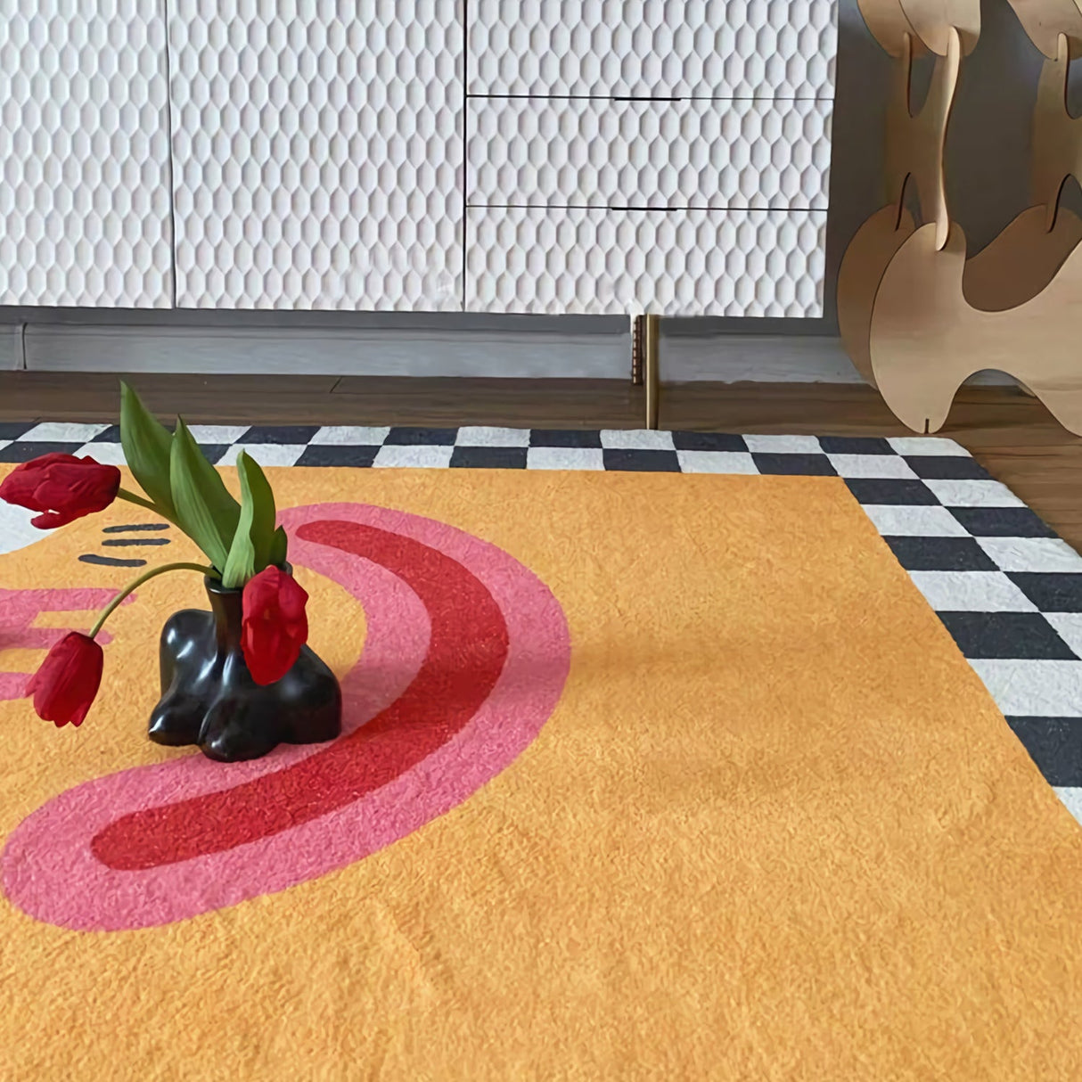 Large Smiley Face Checkered Rug