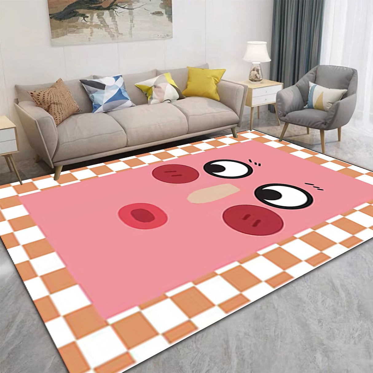 Large Smiley Face Checkered Rug
