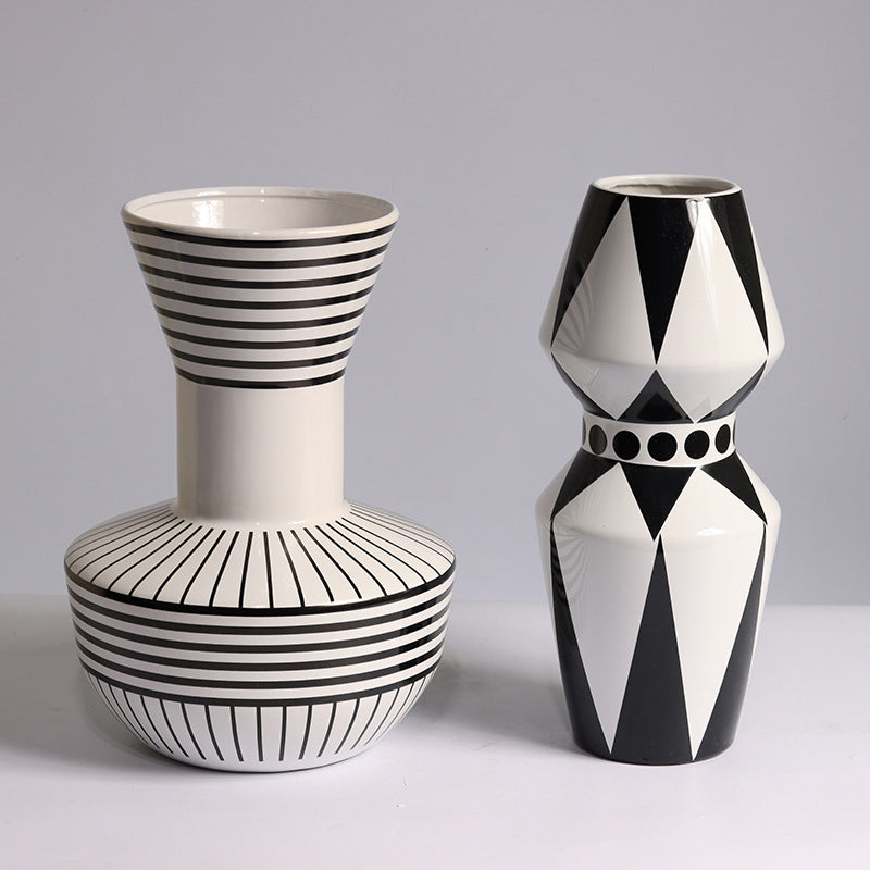 Shaped Black and White Geometric Vase
