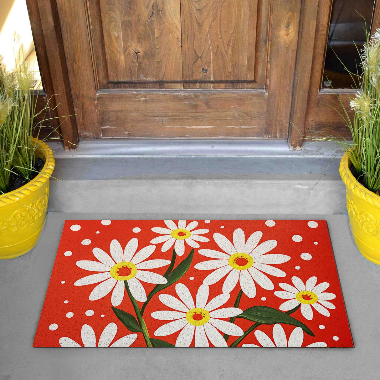 Feblilac Red White Daisy PVC Coil Door Mat