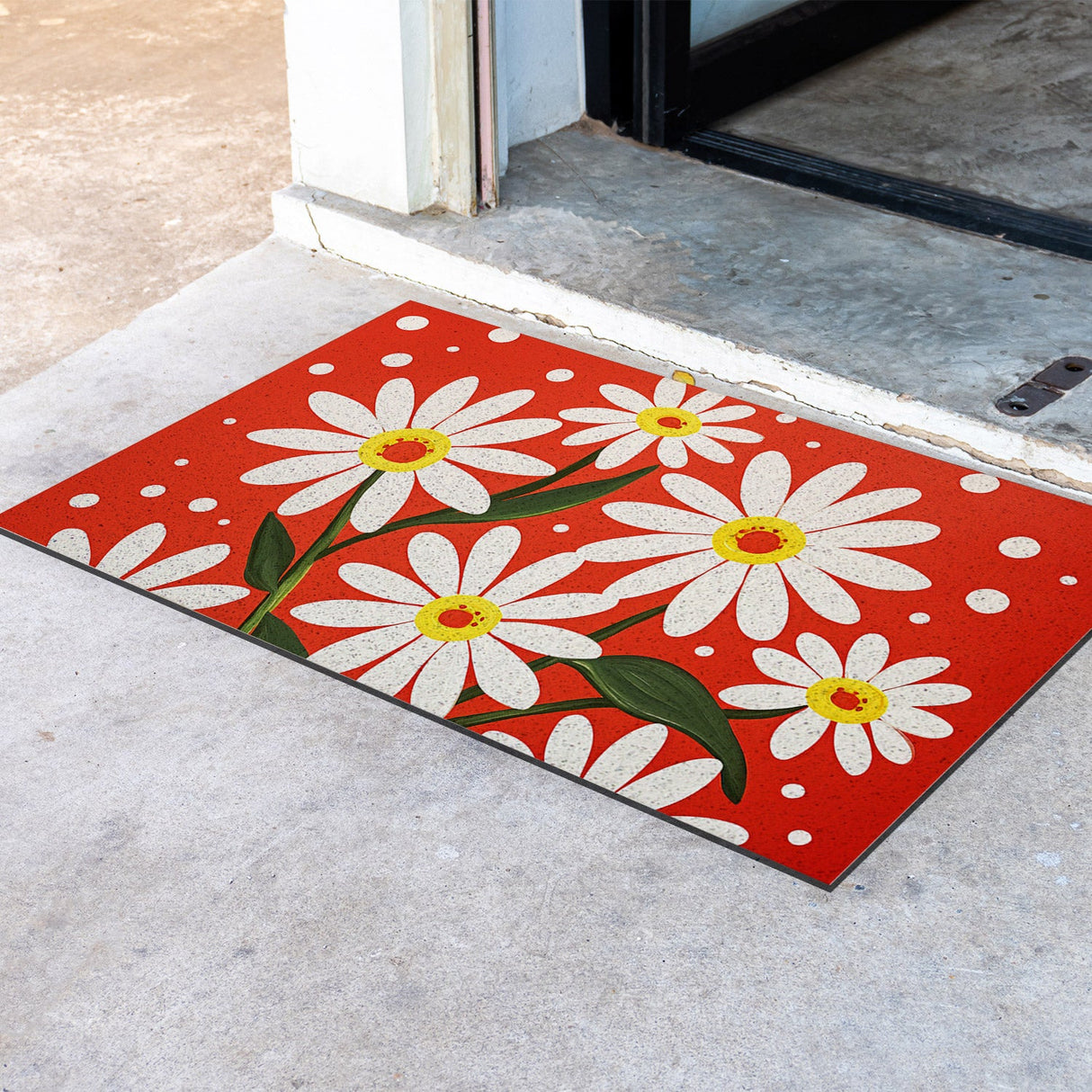 Feblilac Red White Daisy PVC Coil Door Mat