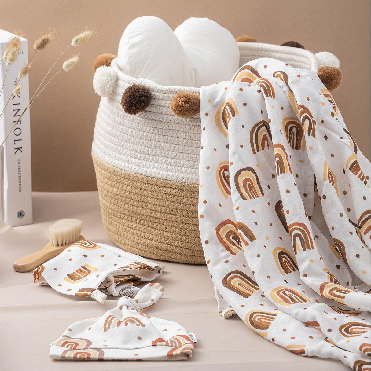 Baby Swaddle Blanket Set with Matching Hat and Drool Cloth