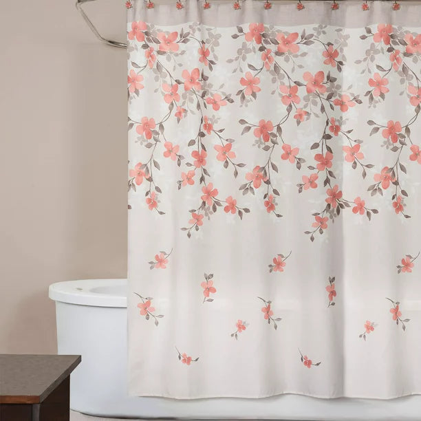 Feblilac Pink Flowers Shower Curtain with Hooks, Bloom Floral Bathroom Curtains with Ring, Unique Bathroom décor, Boho Shower Curtain, Customized Bathroom Curtains, Extra Long Shower Curtain