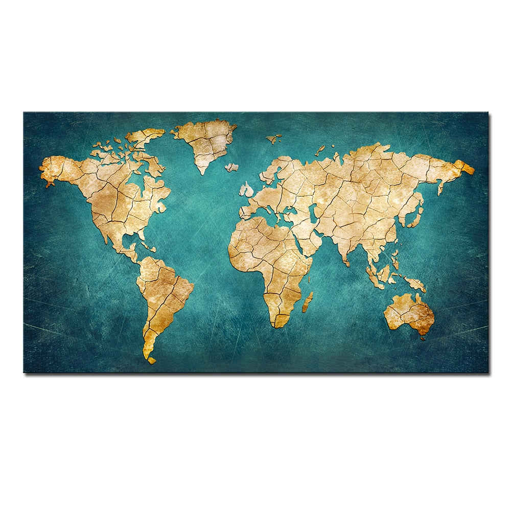 World Map Canvas Dark Academia