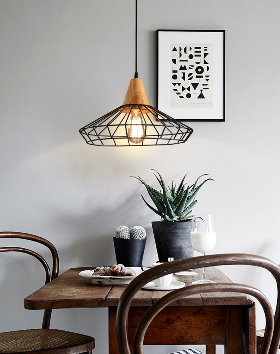 Sangkar Metal Cage Pendant Light With Wood Base