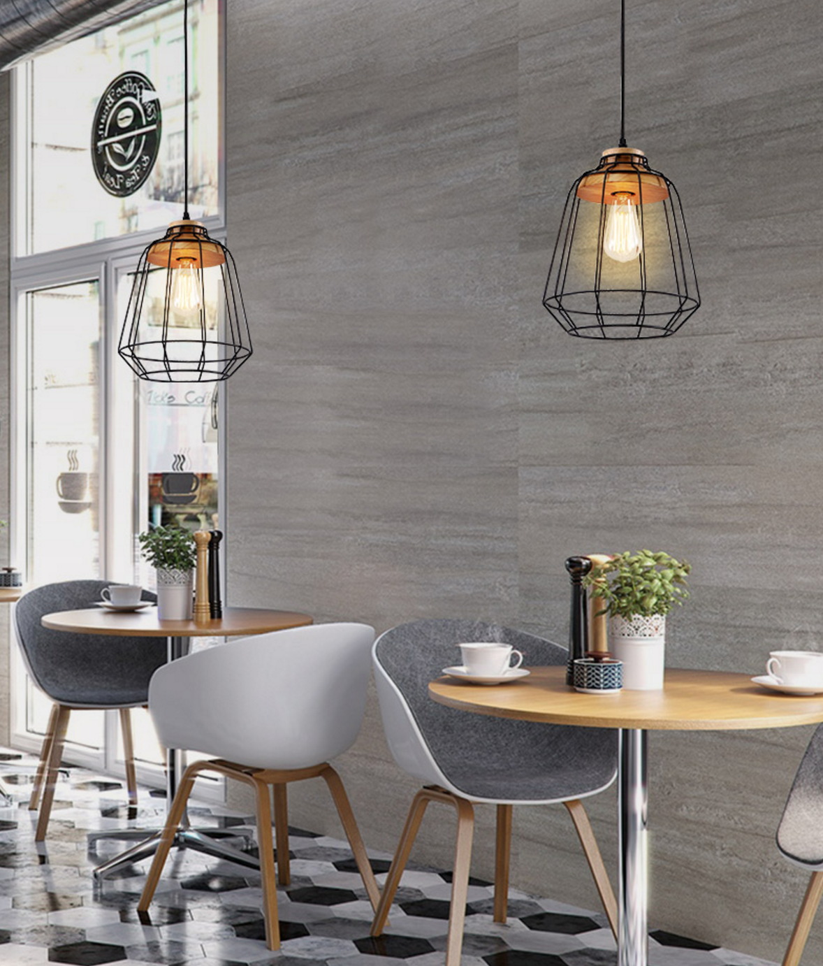 Sangkar Metal Cage Pendant Light With Wood Base