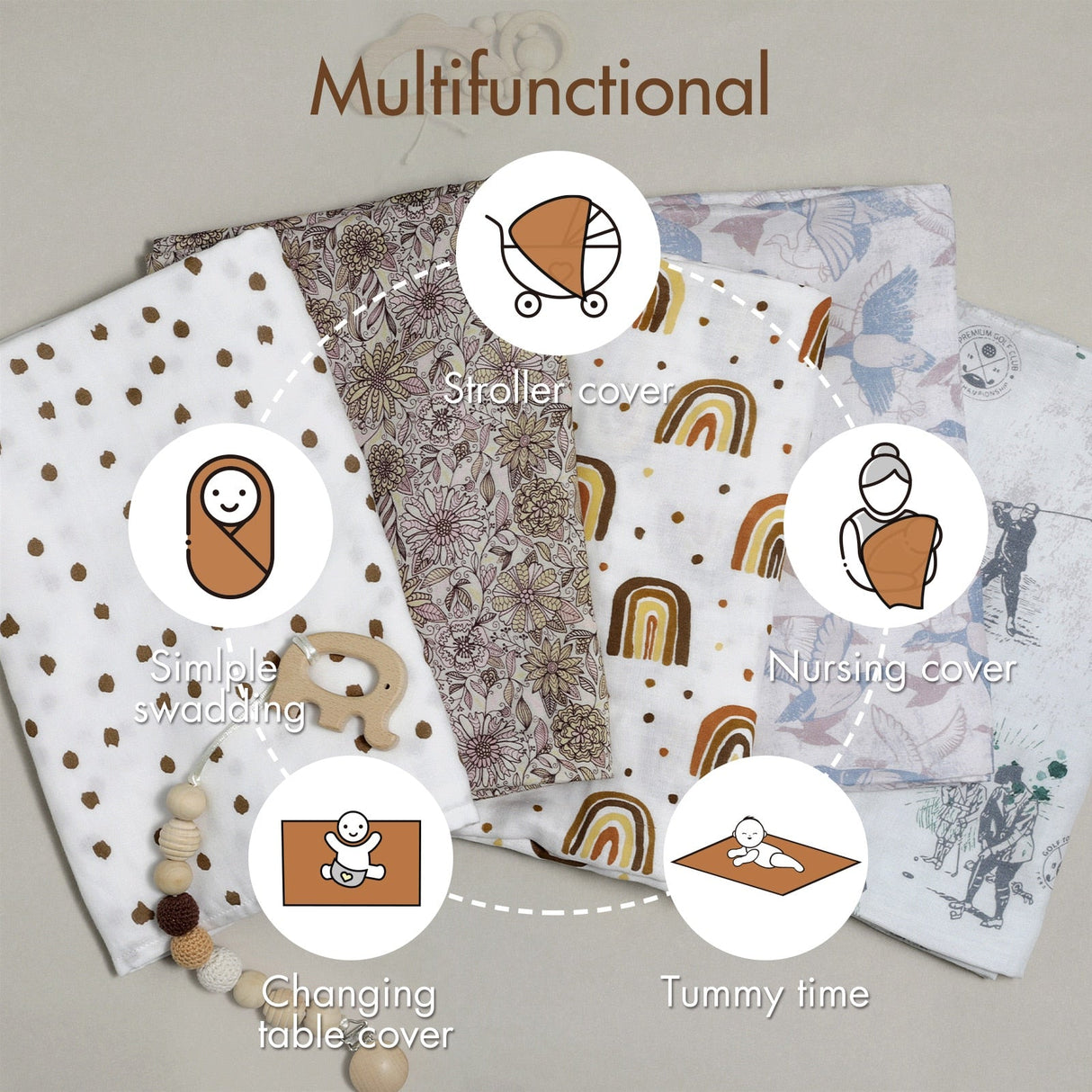 Baby Swaddle Blanket Set with Matching Hat and Drool Cloth