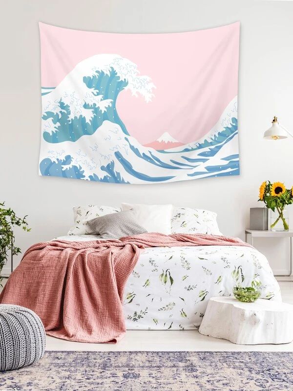 Sea Wave Print Tapestry