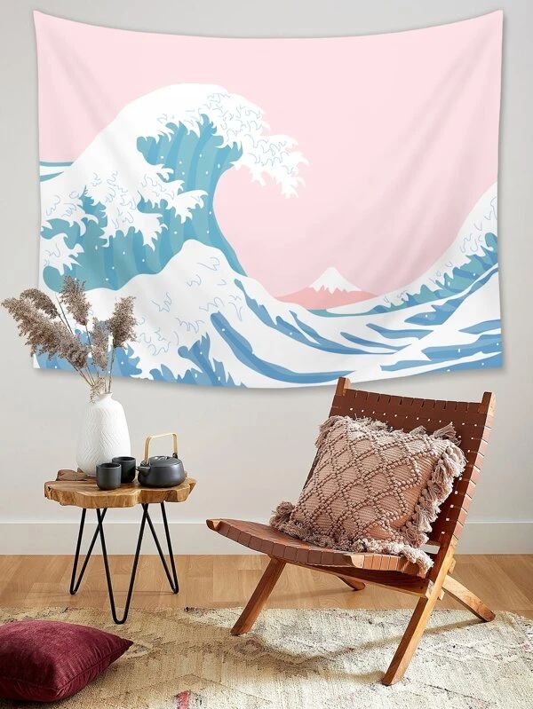 Sea Wave Print Tapestry