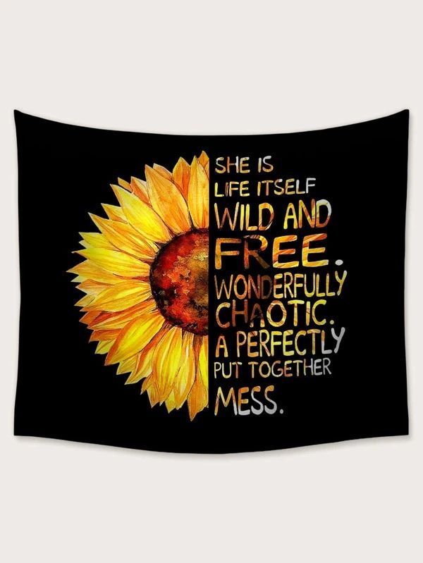 Sunflower & Slogan Graphic Tapestry