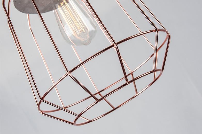 Sangkar Rose copper gold Cage Pendant Light With Concrete Base