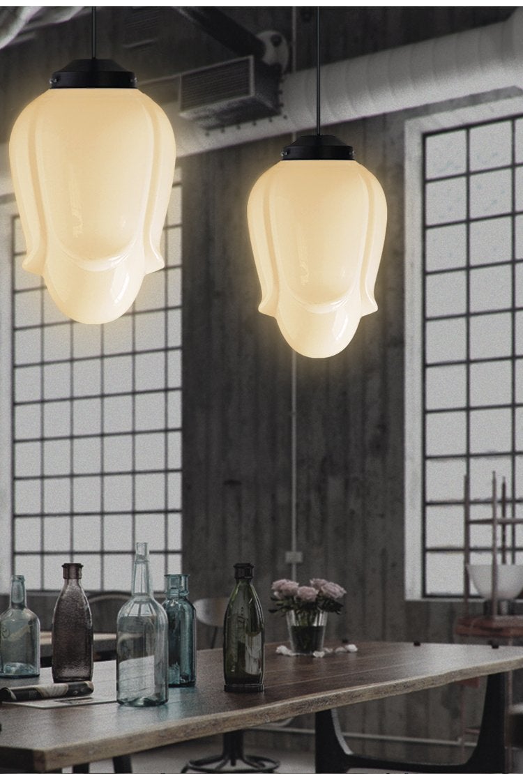 Art Deco Milk Glass Pendant Light
