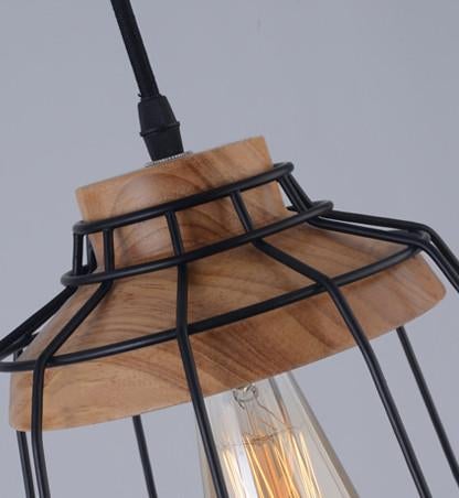 Sangkar Metal Cage Pendant Light With Wood Base