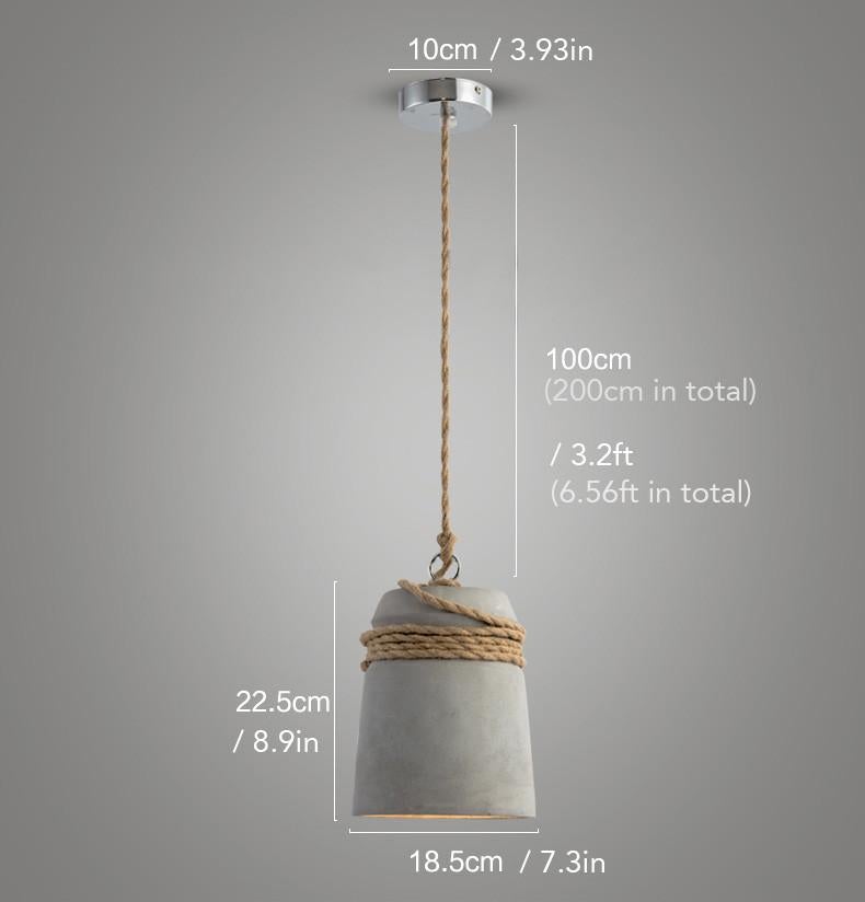 Concrete Cord wrapped Monolith Minimalist Pendant Light