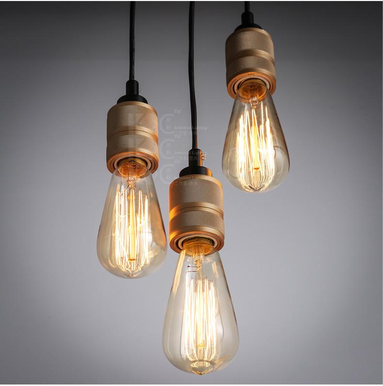 Hooked Industrial Brass Single Bare Edison Bulb Pendant Light