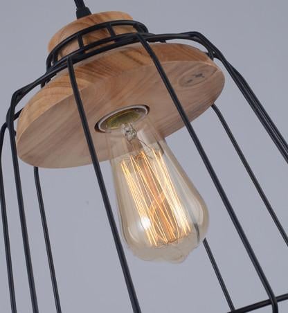 Sangkar Metal Cage Pendant Light With Wood Base