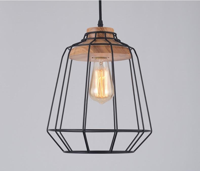 Sangkar Metal Cage Pendant Light With Wood Base