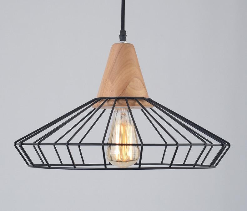 Sangkar Metal Cage Pendant Light With Wood Base