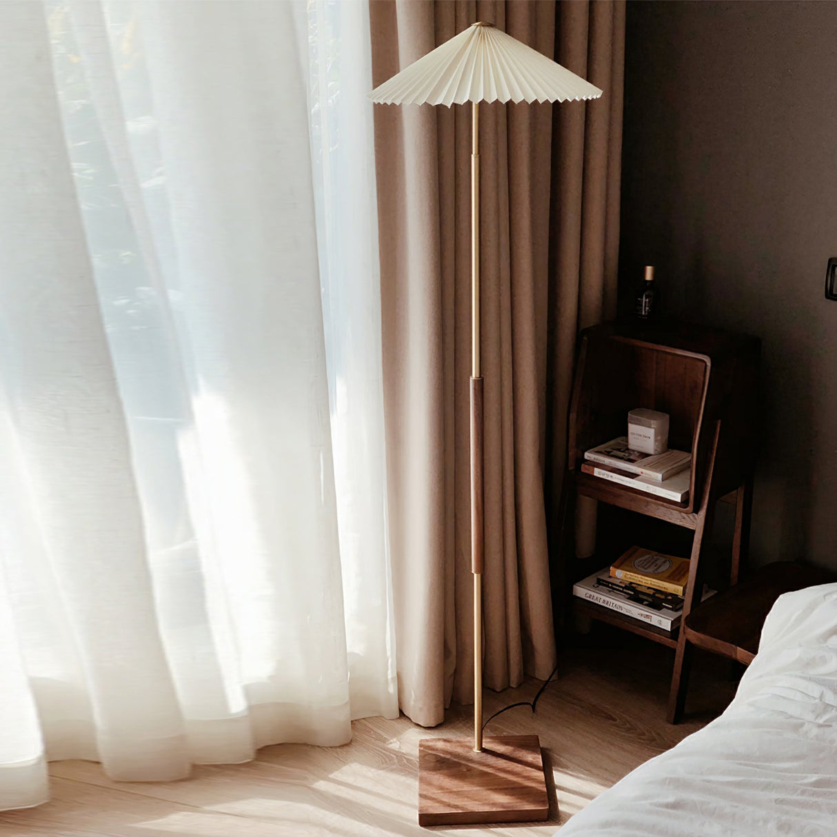 Walnut Brass Floor Lamp