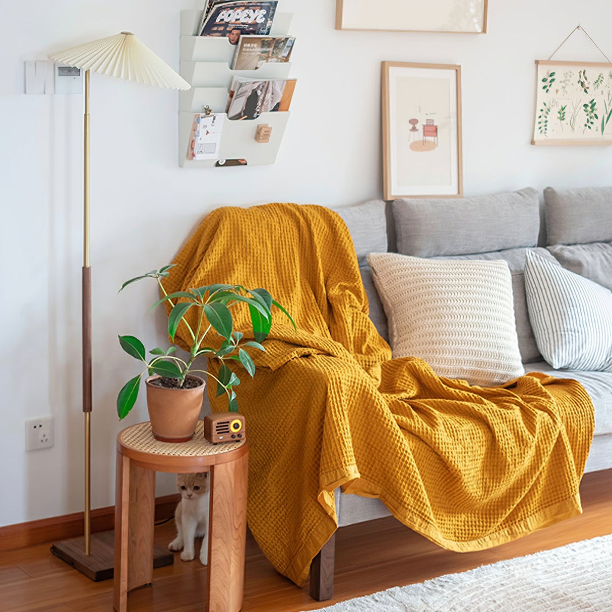 Walnut Brass Floor Lamp