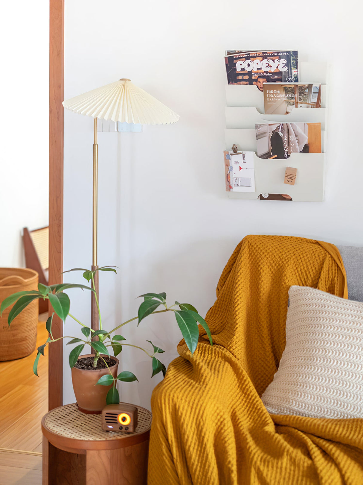 Walnut Brass Floor Lamp