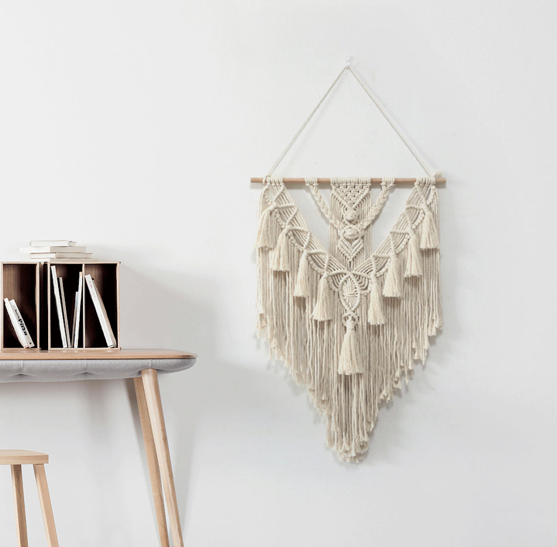 Boho Woven Tapestry Wall Hanging with Rod