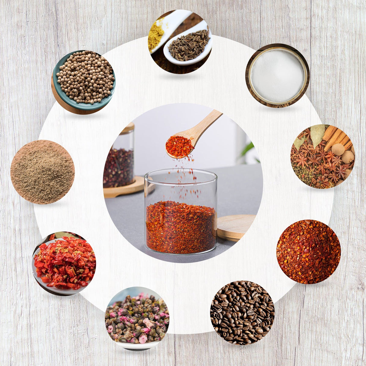 Glass Canister Pots with Lids, Spoons, Base