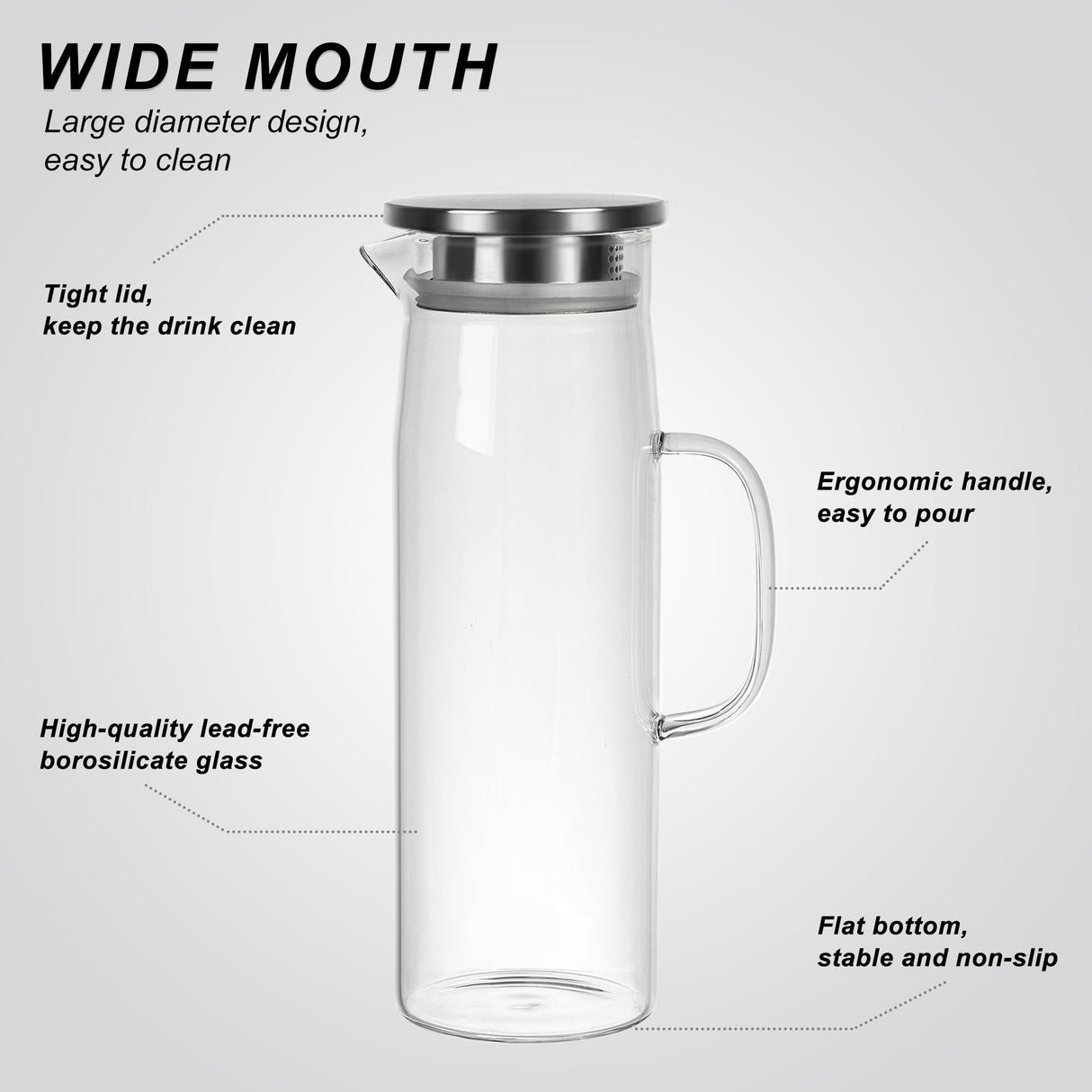 Cylindrical Heat Resistant Glass Pitcher
