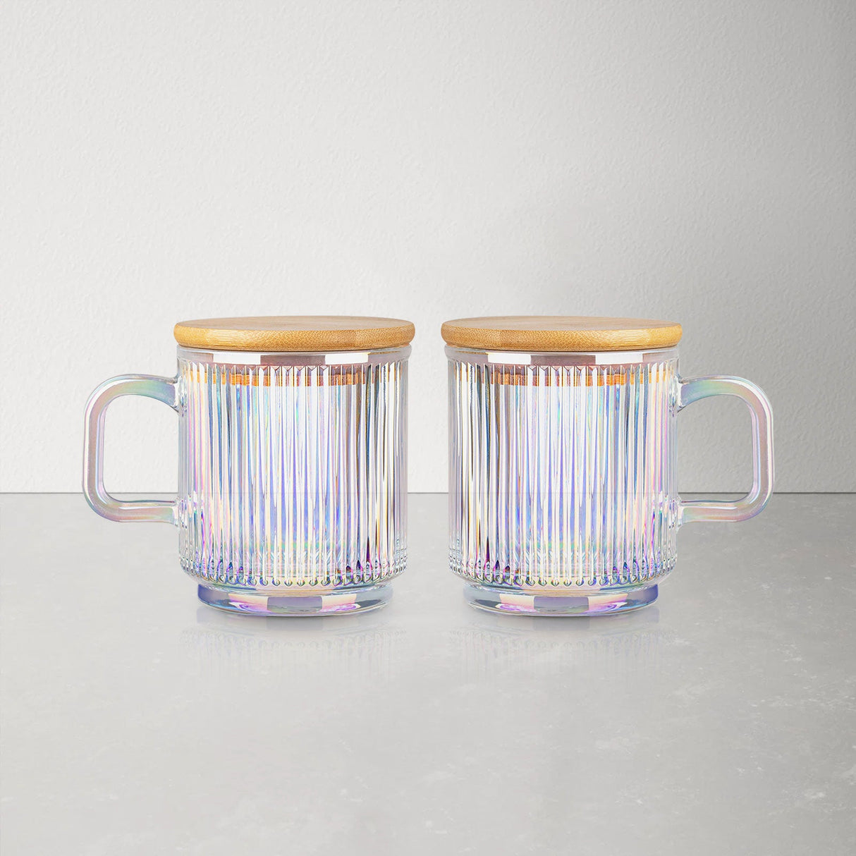 Iridescent Glass Coffee Mugs with Lid