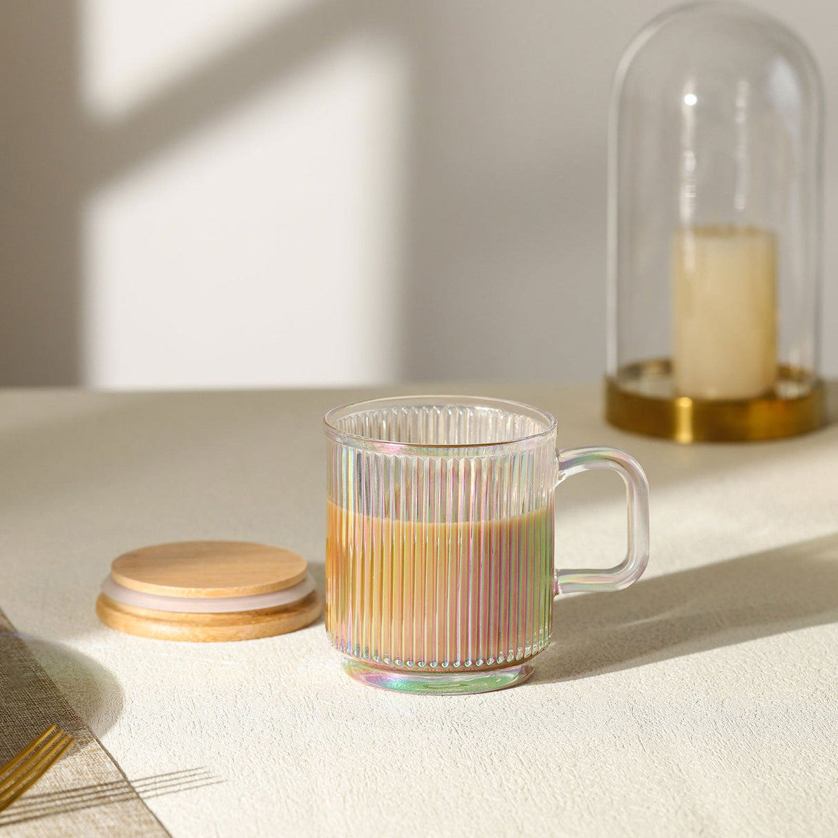 Iridescent Glass Coffee Mugs with Lid
