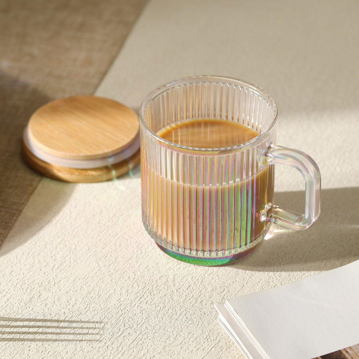 Iridescent Glass Coffee Mugs with Lid