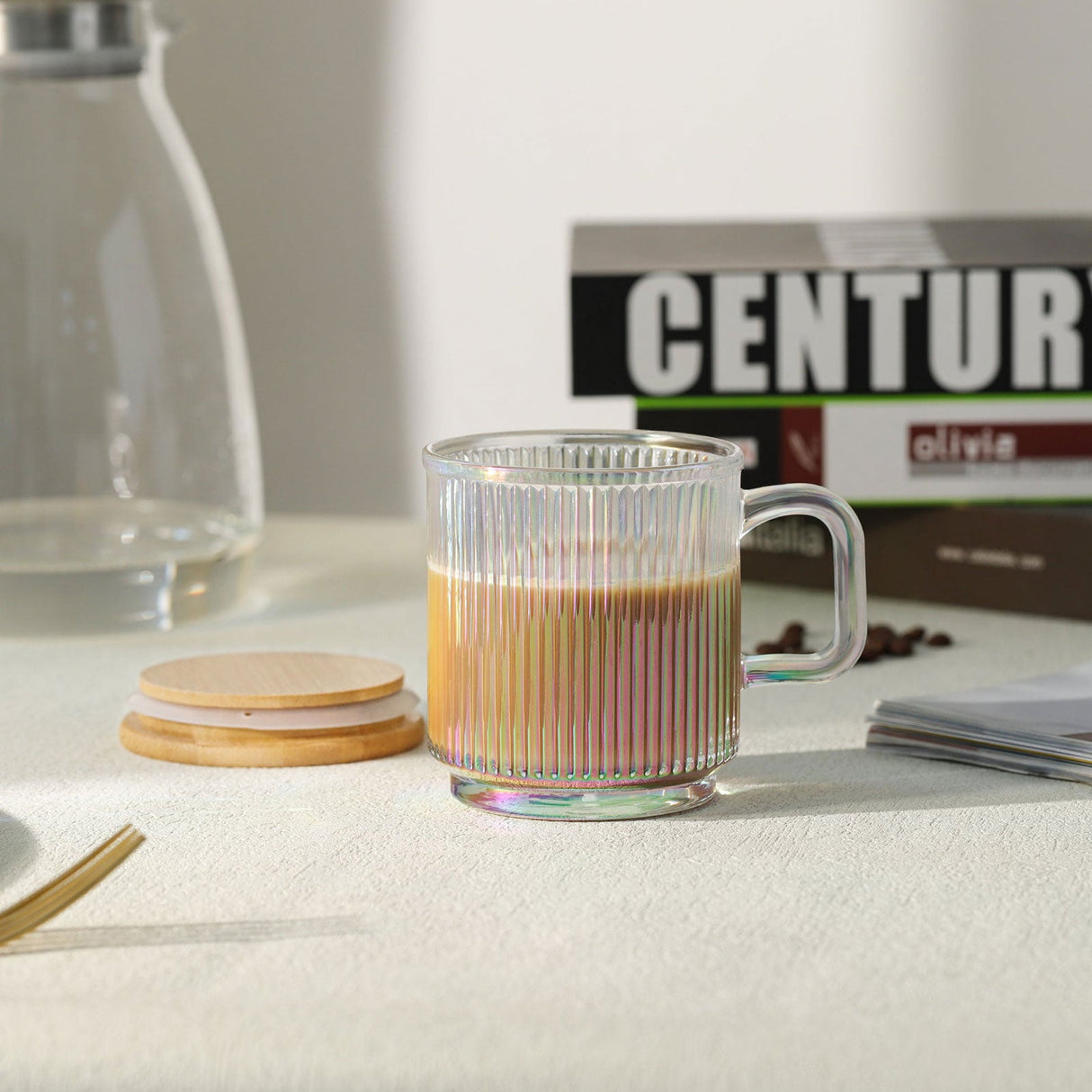 Iridescent Glass Coffee Mugs with Lid