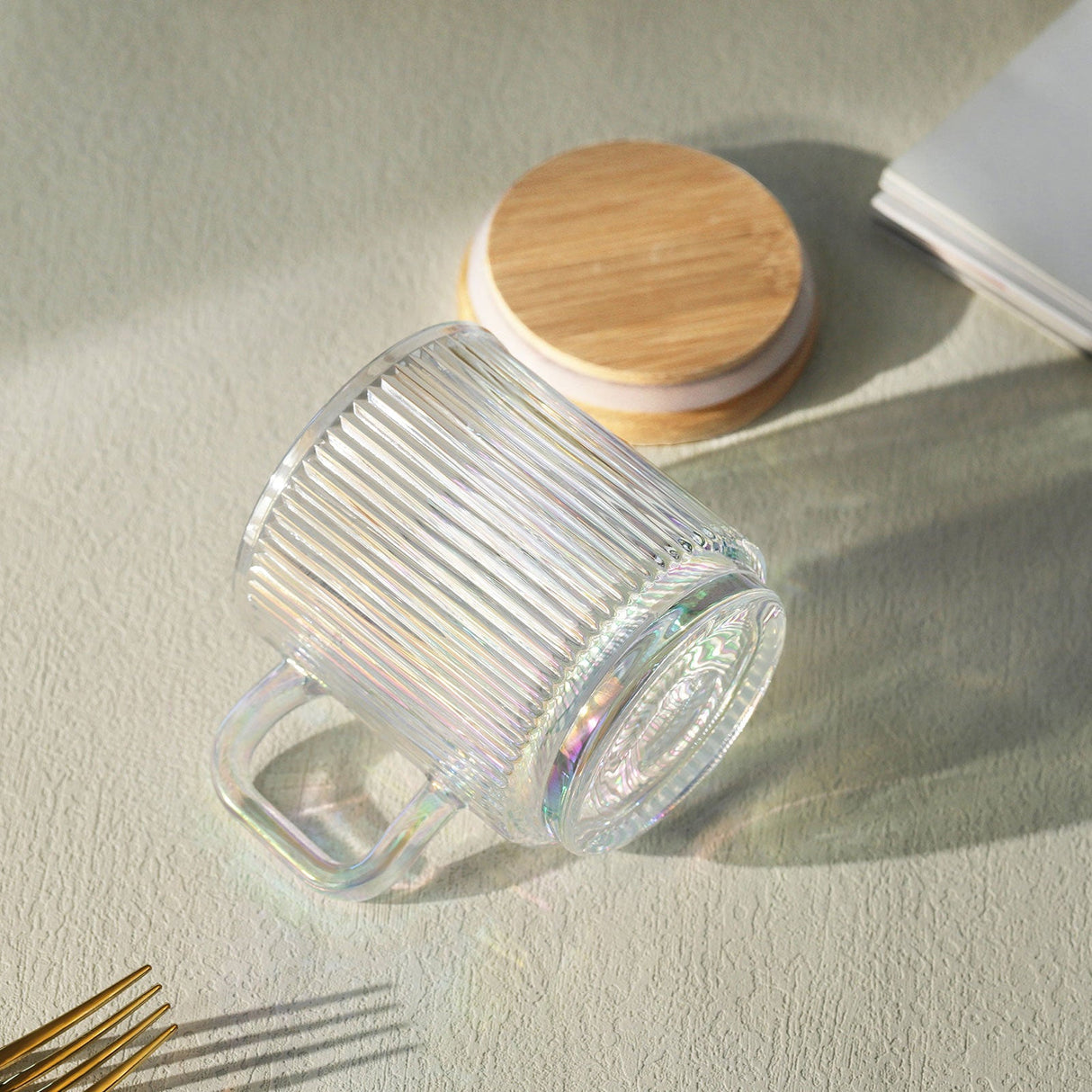 Iridescent Glass Coffee Mugs with Lid