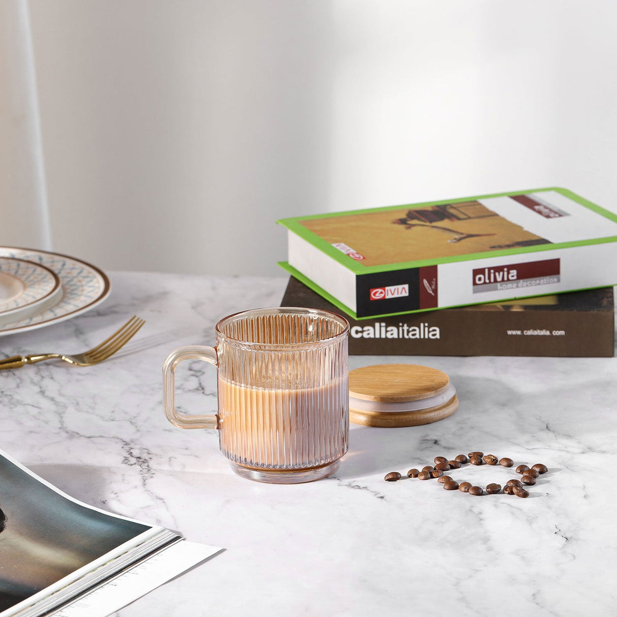 Iridescent Glass Coffee Mugs with Lid