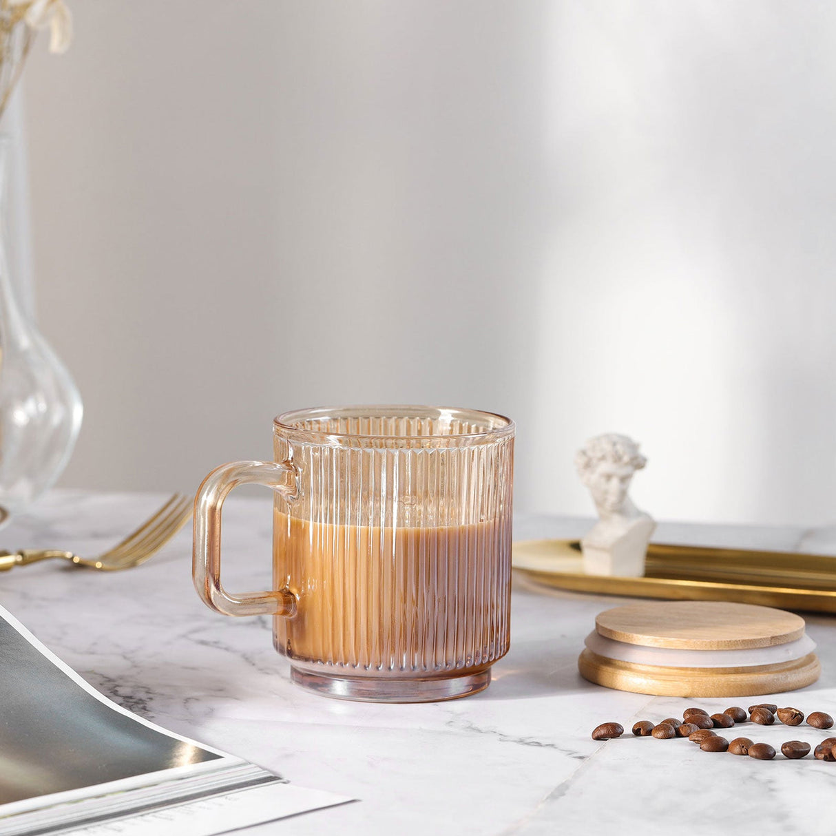 Iridescent Glass Coffee Mugs with Lid