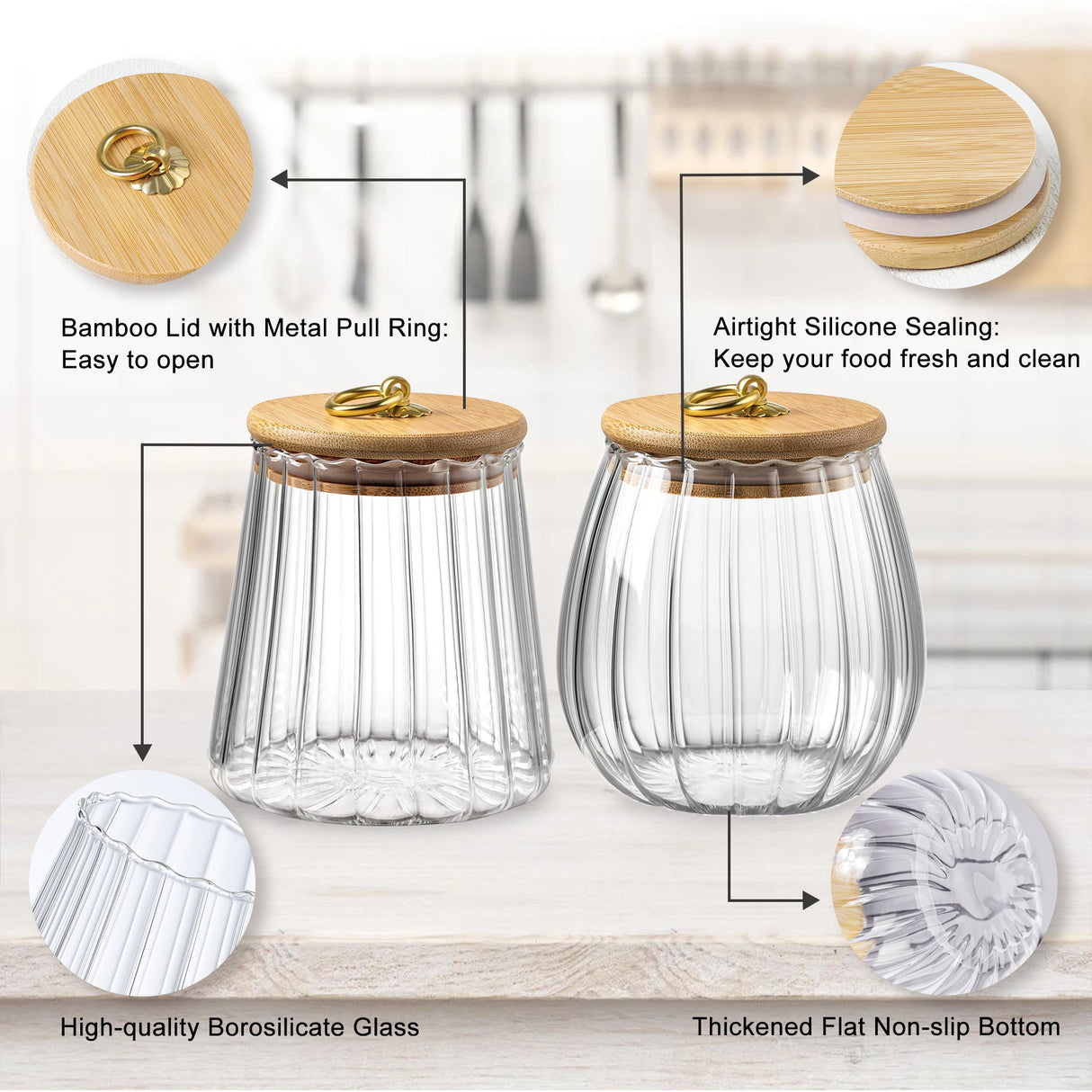Ribbed Glass Food Storage Jars