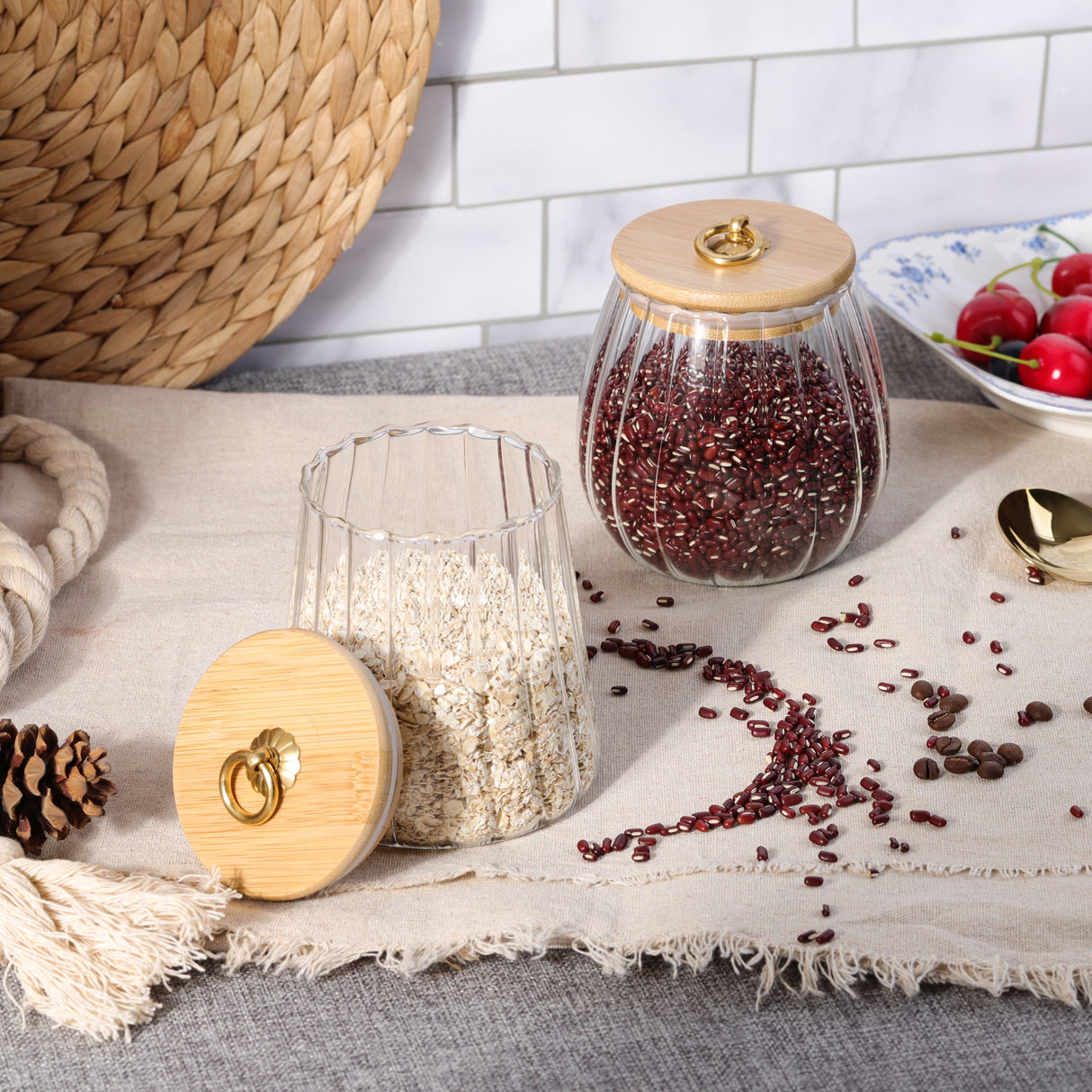 Ribbed Glass Food Storage Jars