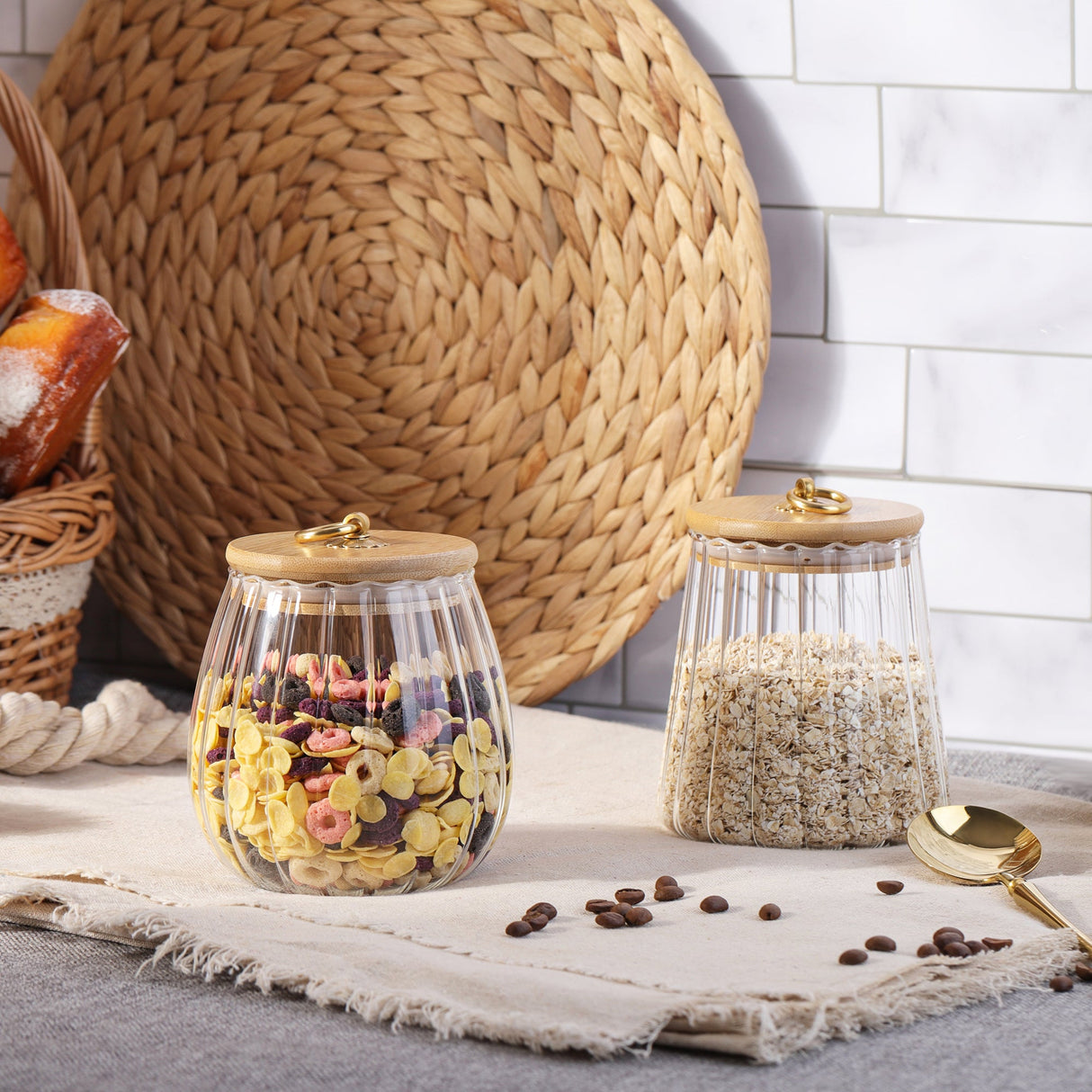 Ribbed Glass Food Storage Jars