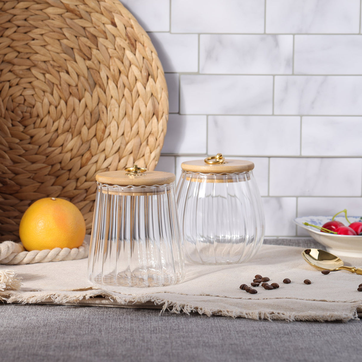 Ribbed Glass Food Storage Jars