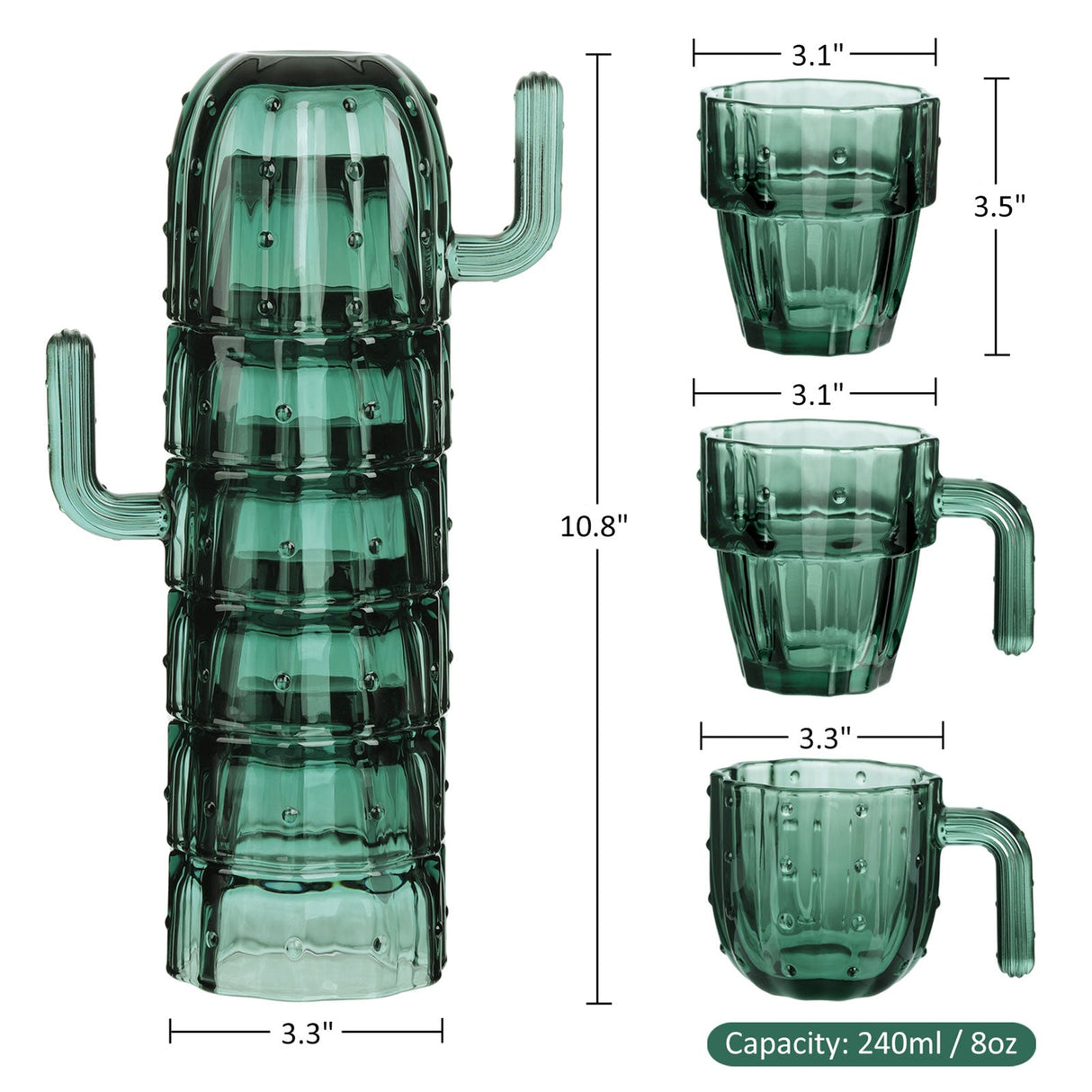 Green Stackable Cactus Drinking Glasses