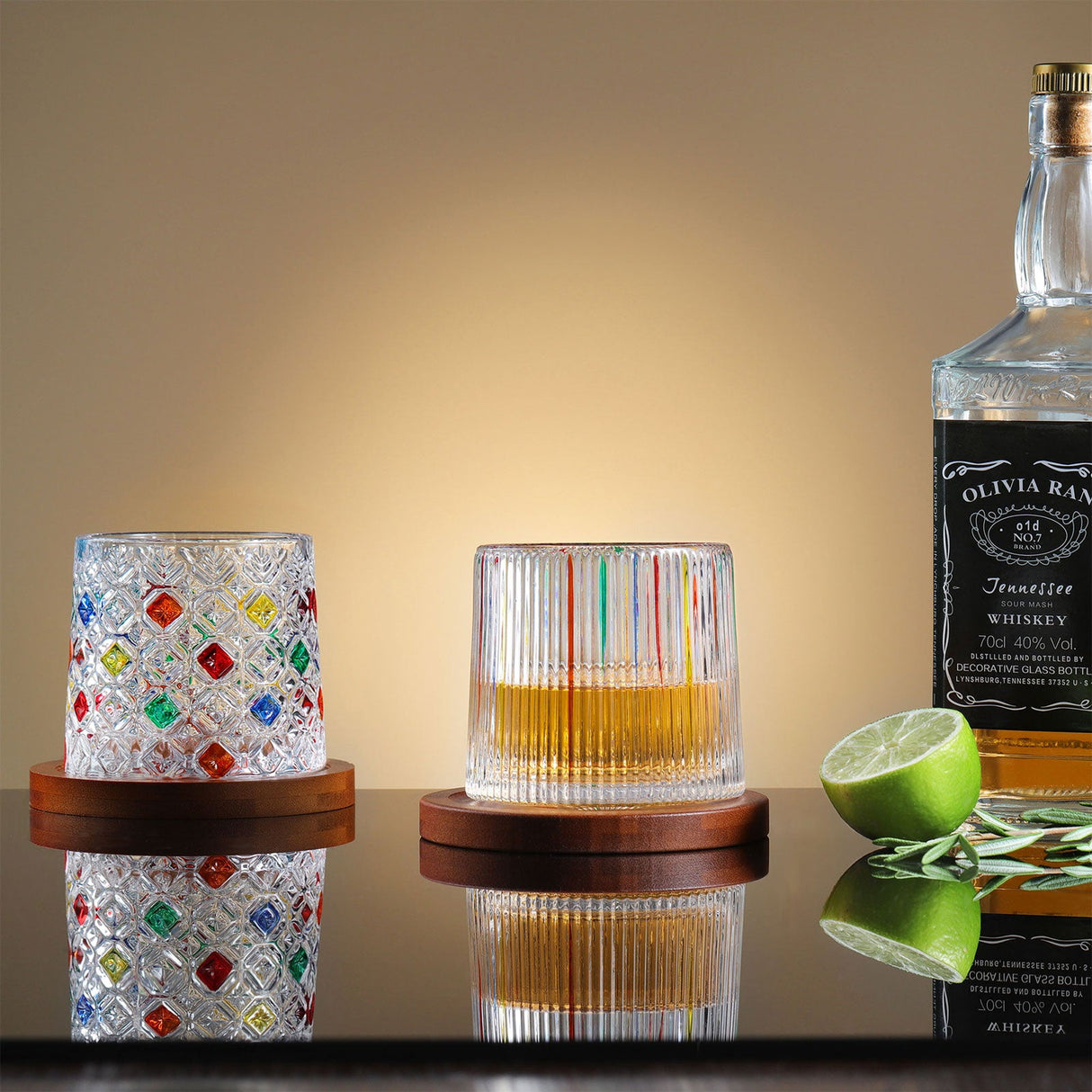 Hand Painted Rotatable Glasses with Coaster