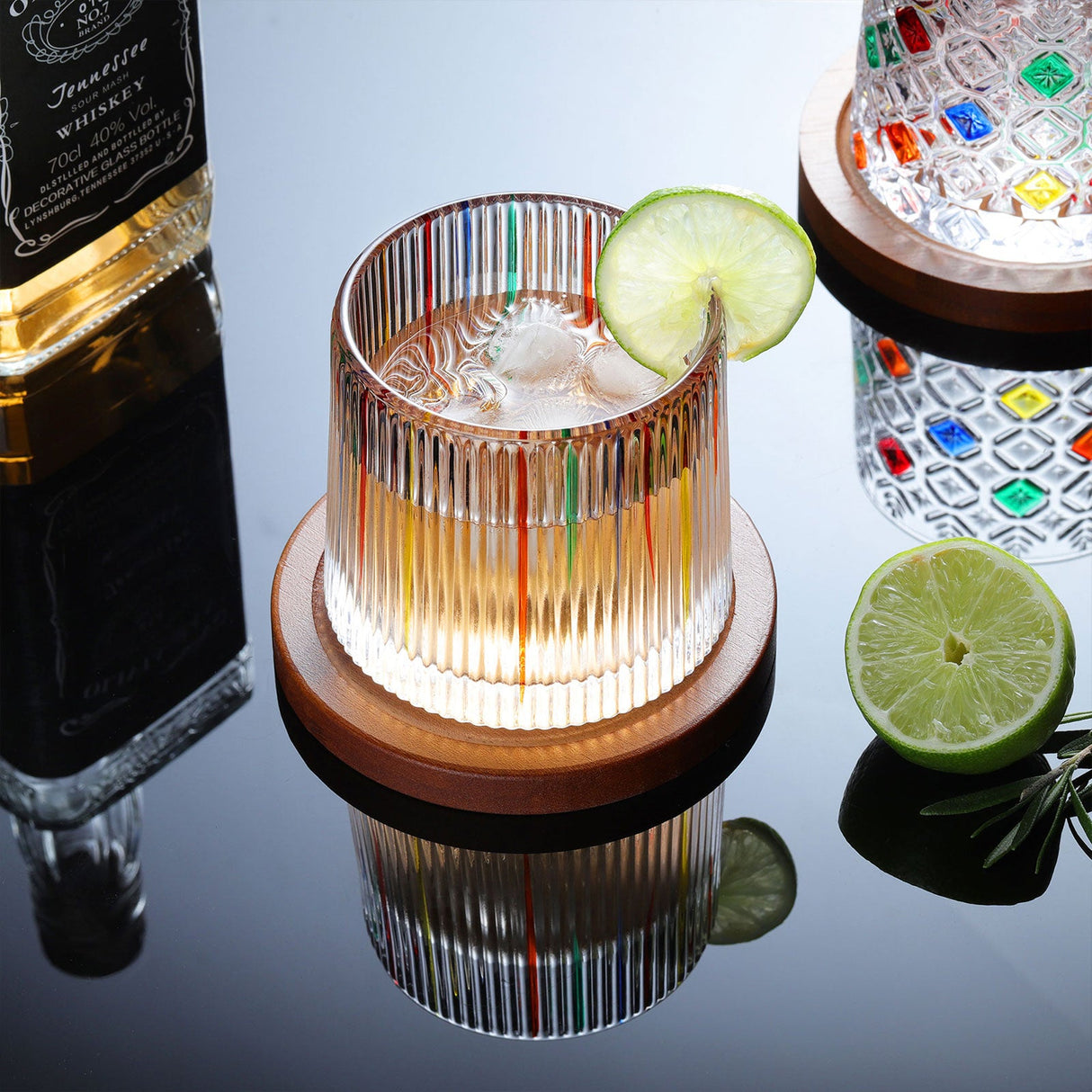 Hand Painted Rotatable Glasses with Coaster