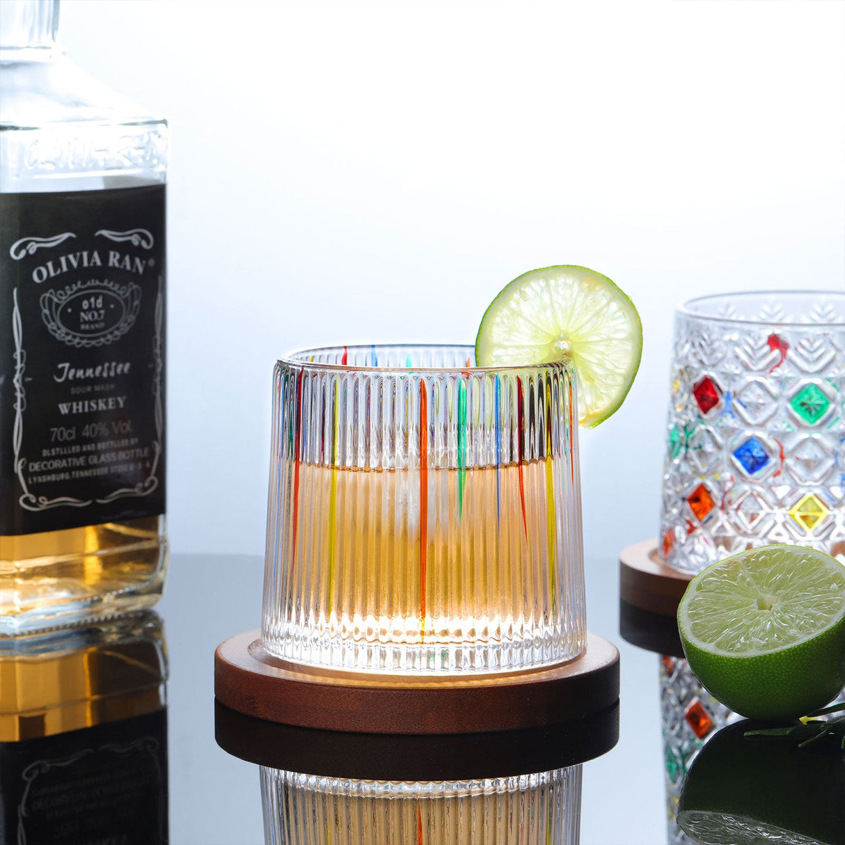 Hand Painted Rotatable Glasses with Coaster